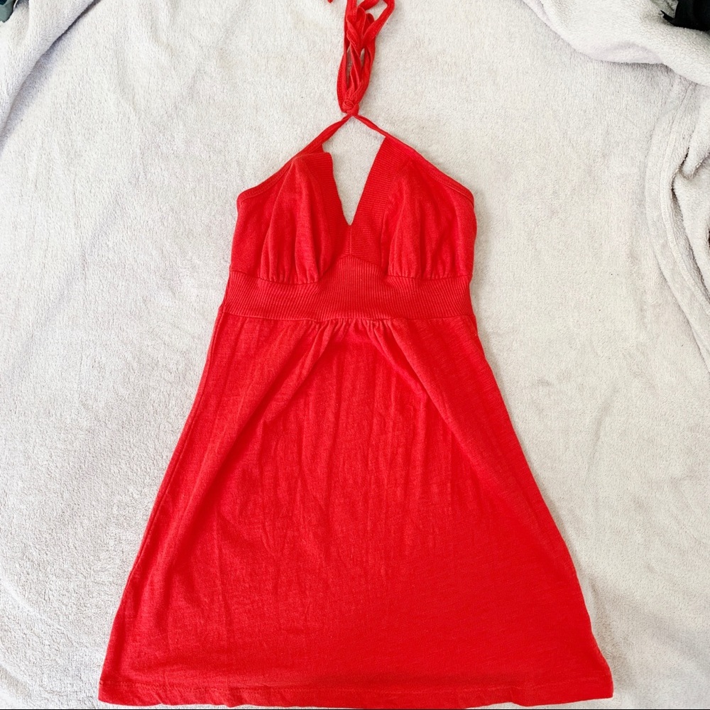 RED HALTER DRESS